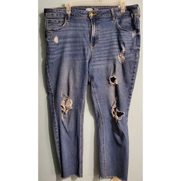 Old Navy Rockstar Super Skinny Mid Rise Womens 16 Distressed Raw Hem Ankle Jeans - Picture 1 of 6